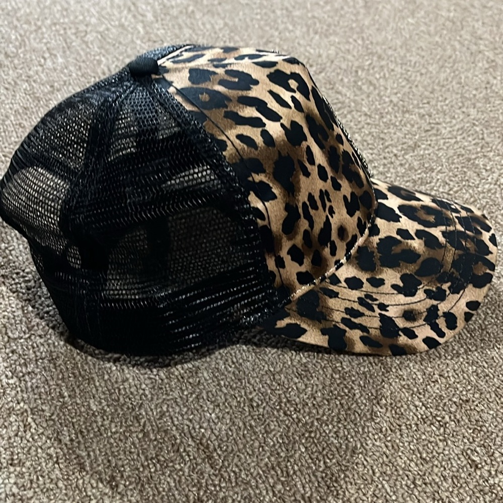 Leopard Cheetah print w/ bling trucker hat. Adjustable sizing. Ponytail opening. - Picture 3 of 7